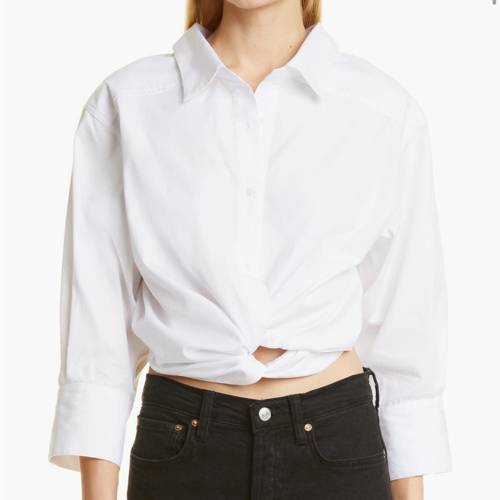 Alix NYC Loretta Knotted Hem Cotton Button Down White Shirt Size Medium